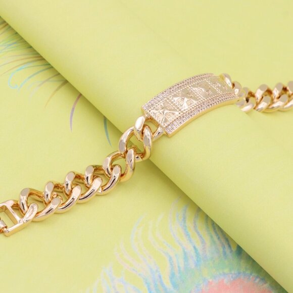 "Bold Rose Gold Bracelet with Pyramid Texture & Micro Pave Accents, XPBL0928 - Picture 5 of 12